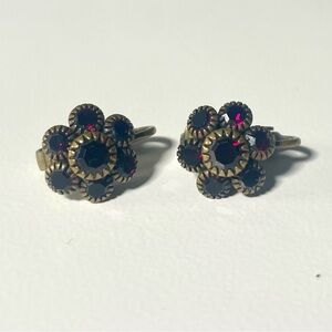 Liz Palacios Red Swarovski Crystal Flower Clip Earrings Vintage 90s Jewelry